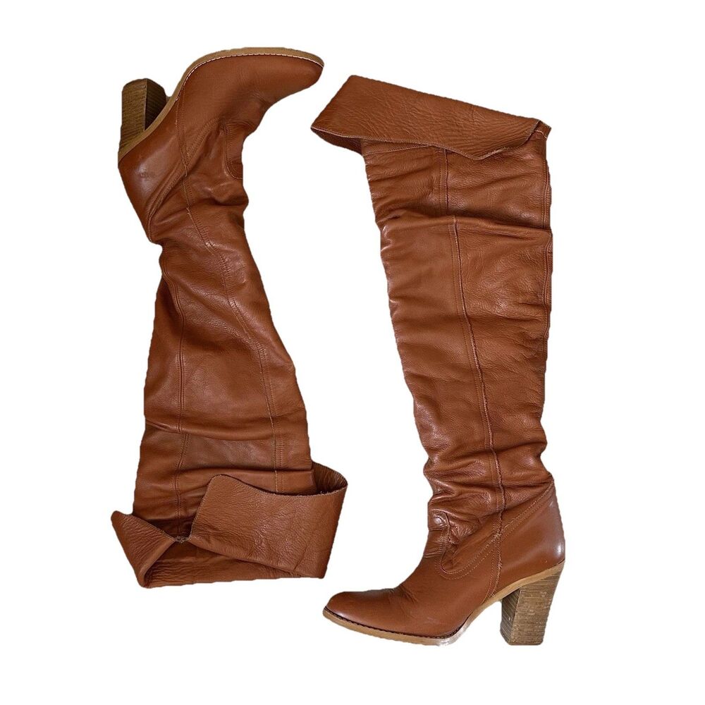 Women’s Over The Knee Fold Over Boots 5 1/2 Brown Slouch Gypsy Pirate Boho